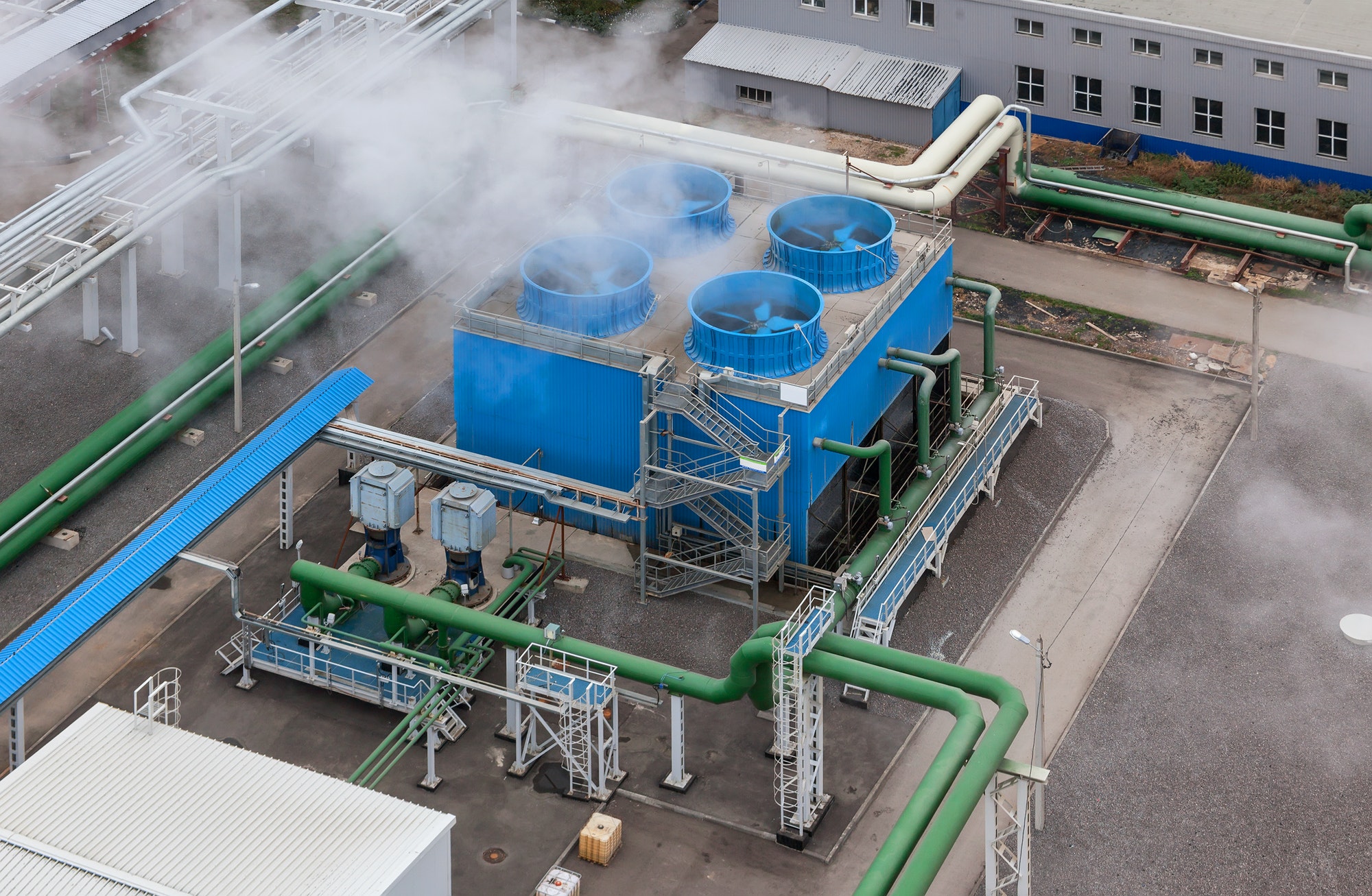 Industrial blue cooling tower